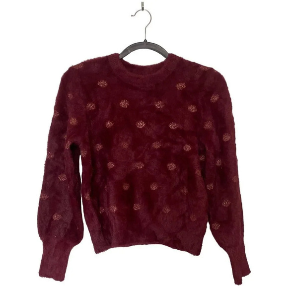 Marine Layer Arielle Crewneck Fuzzy Soft Sweater Burgundy Red Size Small - Picture 2 of 7